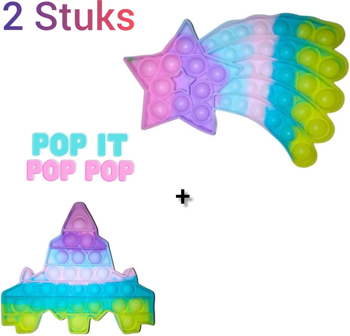 Fidget toys Set | 2 stuks Pop it Regenboog Multi Color | Straaljager + Vallende Ster | Anti stress 2021 | Van Tik Tok | Meisjes jongens volwassenen | Verjaardag of Kerst cadeautip